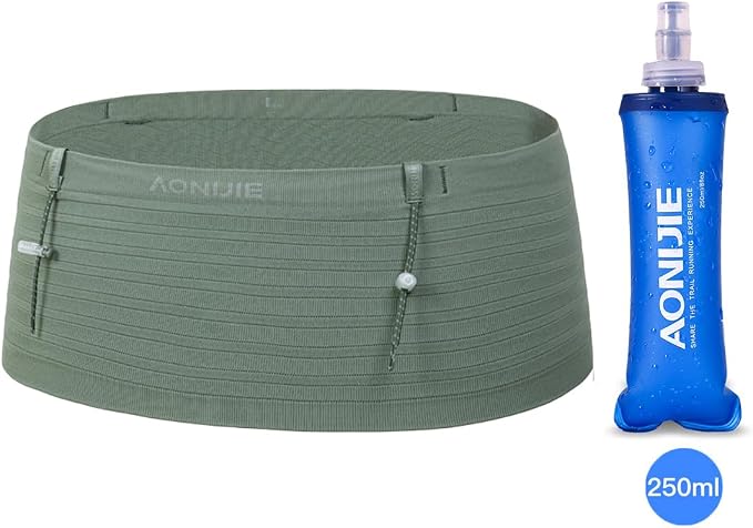 AONIJIE Running Belt with 250ml Soft Flask for Women and Men Lightweight & Non-slip Black Fanny Pack Fits All Size Phones Passport and More (Light Green, L) - Image 8
