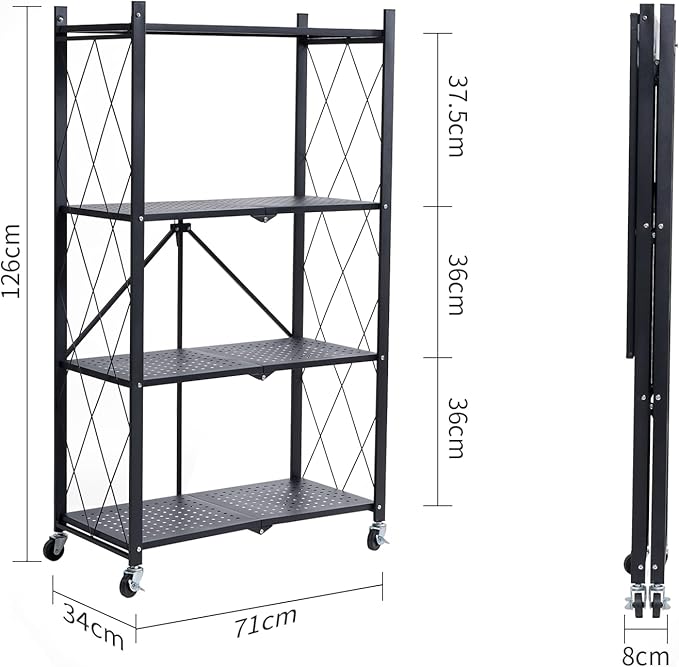 BRIAN & DANY Metal Storage Shelves - 4 Tier Shelving Unit, Folding Display Shelf Racks No Assembly for Vendors and Craft Shows, Black (2Pcs) - Image 3
