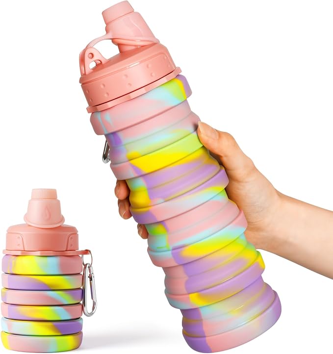 Collapsible Water Bottles for Travel, Foldable Sports Water Bottle for Kids, Reusable Water-proof Silicone Water Bottles with mountaineering Buckle for Camping Hiking Holiday by MAKERSLAND