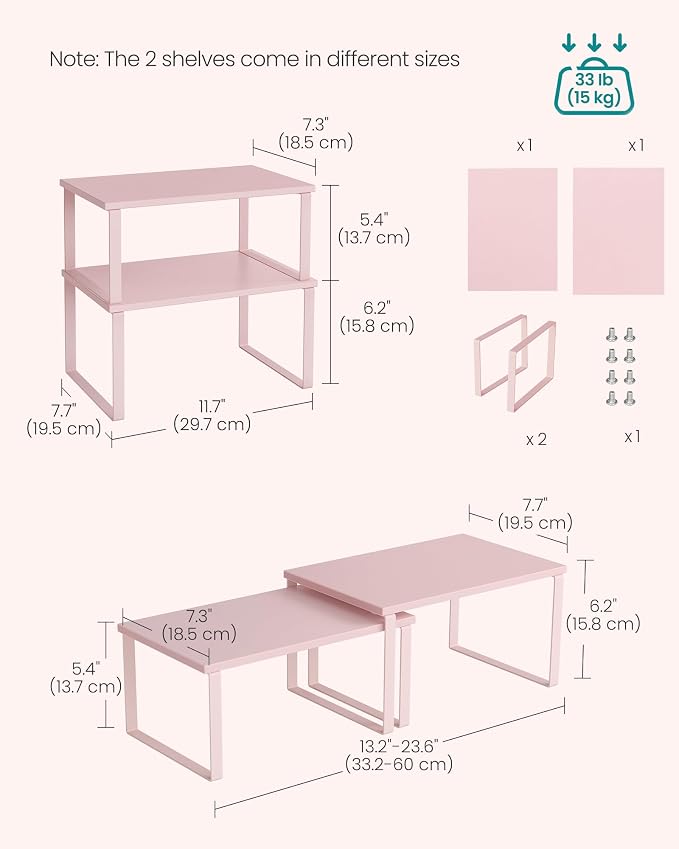 SONGMICS Cabinet Organizer Shelf, Set of 2 Spice Rack, Kitchen Storage | Kitchen Counter Storage Spice Rack, Particleboard, Steel, Jelly Pink, BYSTRO Collection UKCS020S01 - Image 6