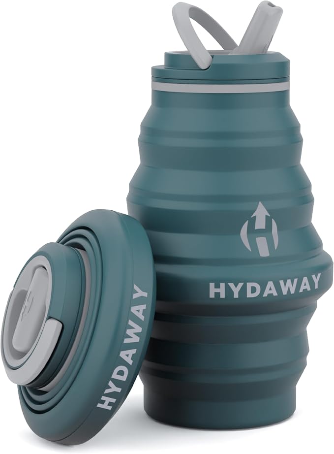HYDAWAY 17oz Collapsible Water Bottle, Packable Leakproof for Travel | Travel-first design. Fold flat to 1.5 in for carry-ons, purses, seatbacks. Leakproof, BPA-free, dishwasher safe. by HYDAWAY