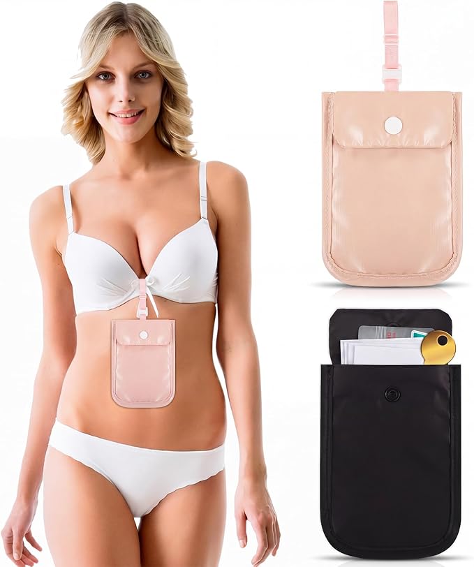 2 Pieces Travel Bra Wallet for Women Hidden Bra Wallet Pickpocket Proof Under Clothes Money Belt Pouch Secret for Passport Money Valuables(5.7 x 4.6 Inch,Black, Pink) by Saintrygo