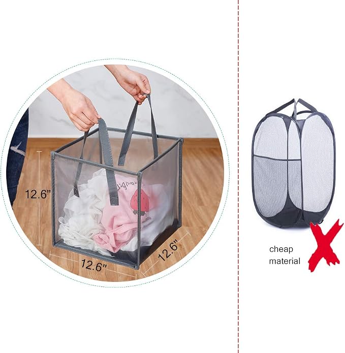 HONOMA Laundry Bags Hamper Bag with Handles,Portable &Collapsible Dirty Clothes Mesh Basket Foldable for Washing Storage, Kids Room,Dorm or Travel (Black, Single-Layer) - Image 4
