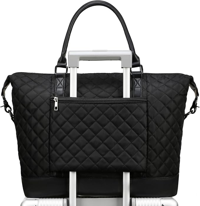 Bluboon Travel Tote Bags with Zipper Ladies Canvas Bag Weekender Overnight Bag for Women Carry on Duffel Bag Trolley Sleeve by BLUBOON