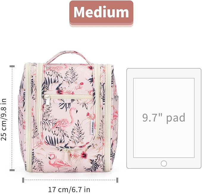 Narwey Small Hanging Toiletry Bag Women Travel Makeup Bag Organizer Toiletries Bag for Travel Size Essentials Accessories Cosmetics(Medium, Beige Bird) - Image 5