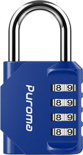 Puroma 1 Pack Combination Lock Locker 4 Digits Combo Padlock Gym Blue | For School Gate Fence Toolbox Hasp Storage, Outdoor, Resettable, Weatherproof, Side Window, Crack Cut Resist, Hardened Steel by Puroma