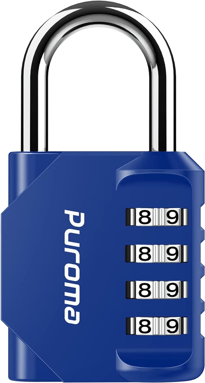 Puroma 1 Pack Combination Lock Locker 4 Digits Combo Padlock Gym Blue | For School Gate Fence Toolbox Hasp Storage, Outdoor, Resettable, Weatherproof, Side Window, Crack Cut Resist, Hardened Steel by Puroma
