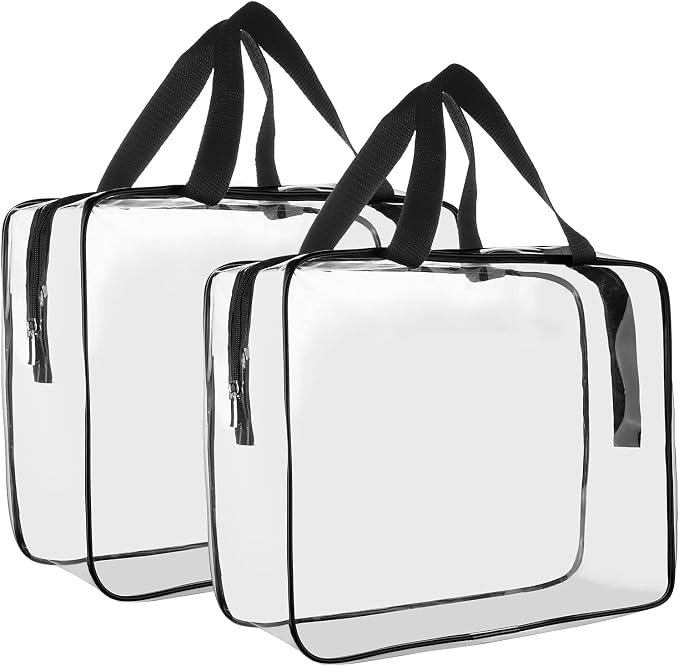 Clear Toiletry Bag Quart Size Bag 2Pcs Travel Makeup Cosmetic Bag PVC Toiletries Cosmetic Pouch for Women Men (L) by Cosywell