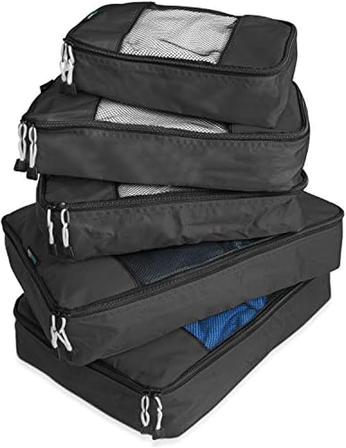 Travel Wise Packing Cubes for Travel - 5 Piece Set with Pattern Design, Lightweight Ripstop Nylon Luggage Organizers with Mesh Panel, Small Medium Large Sizes by TravelWise