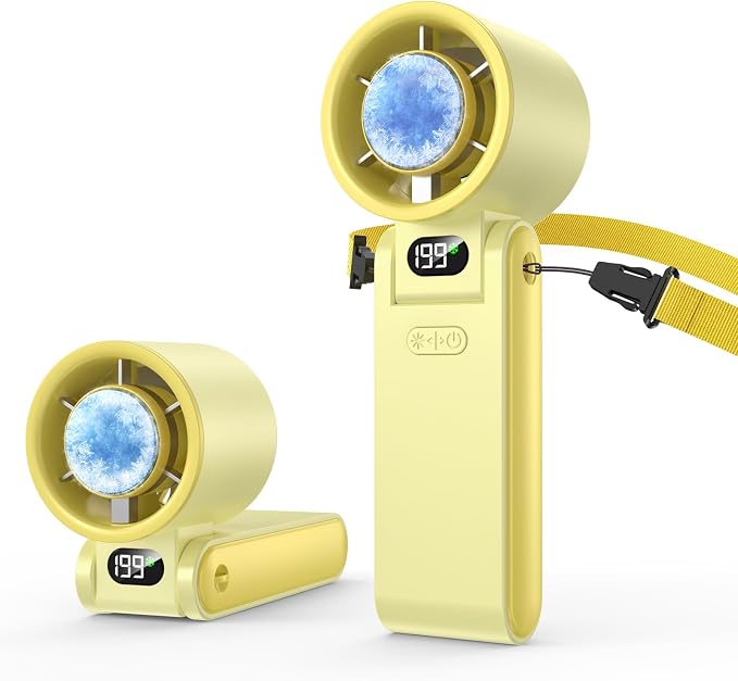 Portable Handheld Fan with Ice Cooler, 199 Speed Personal Fan,5500mAh Rechargeable,20H Cooling Time,20000 RPM Powerful Motor, Summer Essential for Travel/Outdoor/Office, Yellow by Unknown