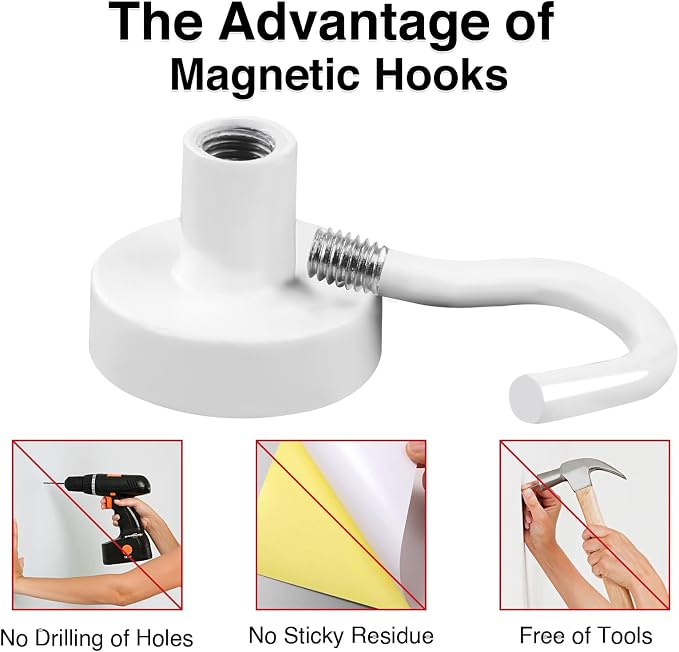 Magnetic Hooks, 28Pcs Cruise Essentials Strong Magnet Hook, 30LBS | Cruise Essentials Neodymium Heavy Duty Magnets with Hooks for Hanging Magnetic Hanger for Fridge Toolbox Storage - Image 6