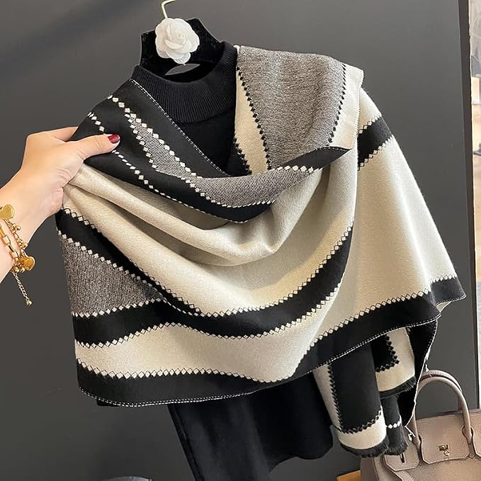 WaJuemy Winter Scarf for Women Dressy Evening Pashmina Shawl Wraps Open Front Poncho Blanket Fashion Travel Shawls Cape Wrap - Image 6