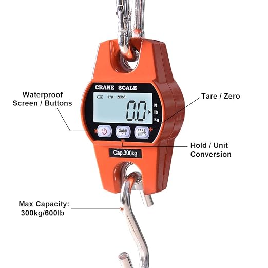 Fuzion Hanging Scale 660LB - Heavy Duty Crane Scale with Aluminum Body | Stainless Steel Hook, Hold/Tare Function, Large Display, Digital Hanging Scales for Weighing Animals, Hays, Fish, Luggage - Image 4