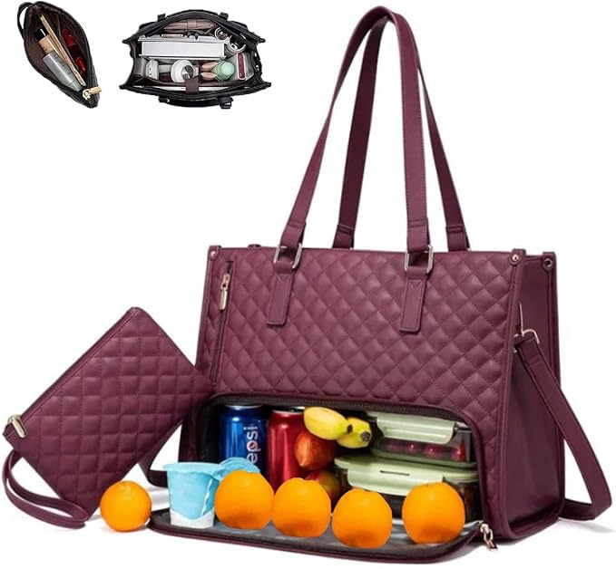 2 in 1 Tote Bag Lunch Bag Combo,Lunch Tote Bag for Women, Large Convertible Laptop Work Handbag for Women(Purple) by Unknown