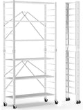 Himix 6-Tier Foldable Storage Shelves Expandable Shelf Wheels White 2-in-1 | Folding shelving units, Metal collapsible organization, Changeable into 2 shelf units, Garage, Kitchen, Holds 3600 Ibs by Himix