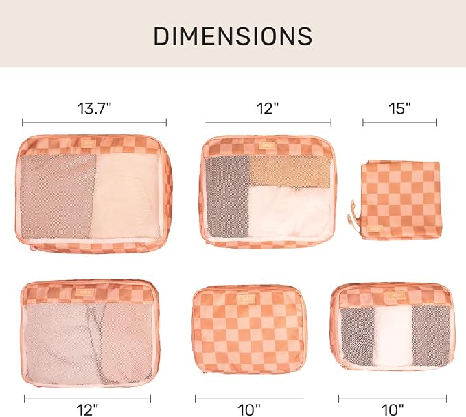 Packing Cubes for Travel, 6-Piece Large Packing Cube Organizer Set for Suitcase, Duffel Bag, Luggage, Multiple Sizes Travel Essentials (Terracotta Check) - Image 2