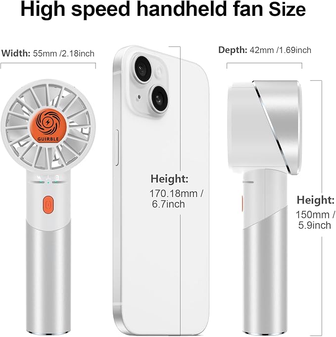 Handheld Fan,Portable Turbo Fan,Powerful Personal Fan(7000rpm High-Speed Motor,Battery Work 3-16 H),USB Rechargeable Mini Handheld Fan for Travel/Outdoor/Gift/Makeup (Silver White) - Image 5