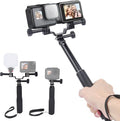 Dual Action Camera Mount & 19" Short Selfie Stick Kit, Aluminum Twin Adapter for GoPro, Compatible with Insta360, for DJI Osmo - Front/Rear View Recording, YD029 by Mechrig