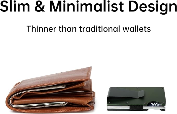 Minimalist Wallet for Men, Slim Metal RFID Blocking Wallet Credit Card Holder Money Clip & Cash Strap, Scratch-Resistant Holds 15 Cards,Ideal Gift for Men | Matt Green - Image 4