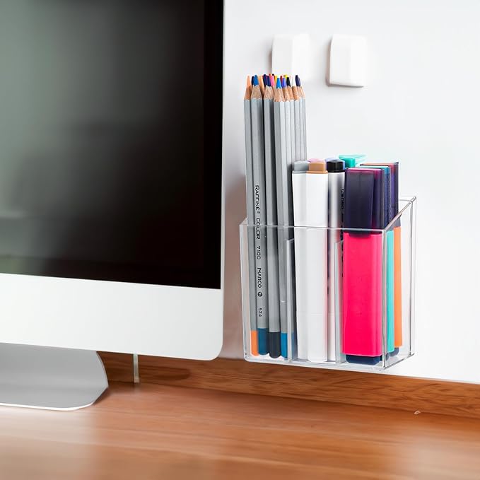 ZEXALOR Wall Mounted Storage Organizer Bins Organizing Shelf Basket Clear Plastic Makeup Organizer Adhesive Hanging Bin Fridge Organizer for Bathroom,Kitchen,Cabinet,Pantry,Countertops (3.7×2.6×3.9") - Image 4