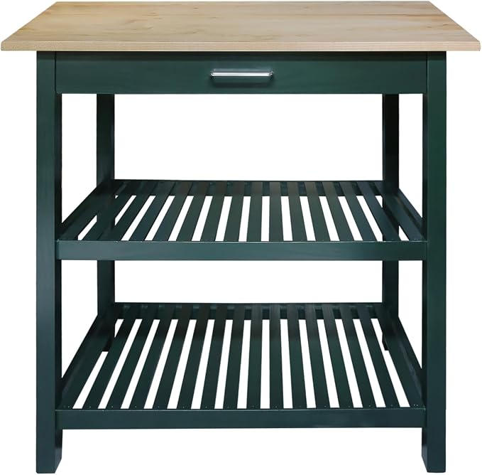 Kitchen Island with Solid Wood Top, Natural/Hunter Green - Image 2