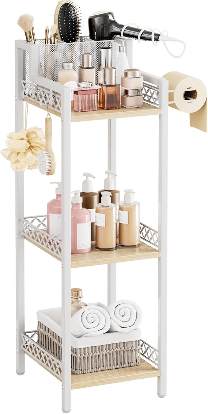 Slim Bathroom Storage Shelf Unit, Makeup Organizer for Small Spaces | 3 Tier Rustic Makeup Organizer for Cosmetic and Skincare, Space Saving Standing Shelves for Bathroom,Bedroom,Kitchen,Laundry by HomeLivingStorageOrganizer