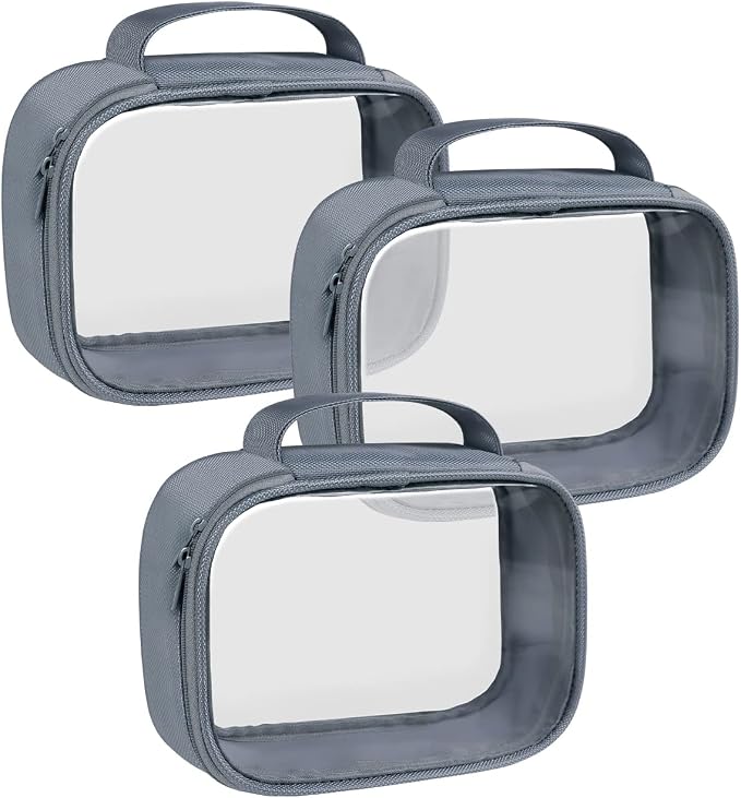 Moyad TSA Approved Toiletry Bag Clear Quart Size Travel Bags Makeup Bag | Large Opening, for Men and Women, Carry on Airline Compliant, Transparent Liquids Pouch, Grey by Moyad
