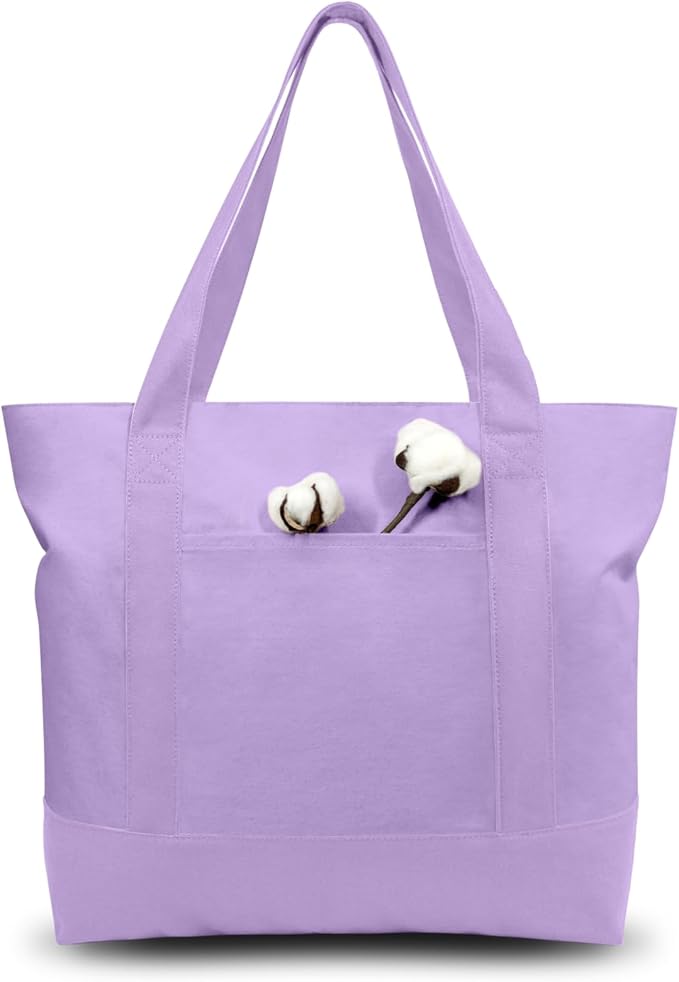 TOPDesign 6-Pack Canvas Tote Bags with an External Pocket, Reusable Grocery Shopping Bags, Top Zipper Closure, Daily Essentials (Lavender) by TOPDesign