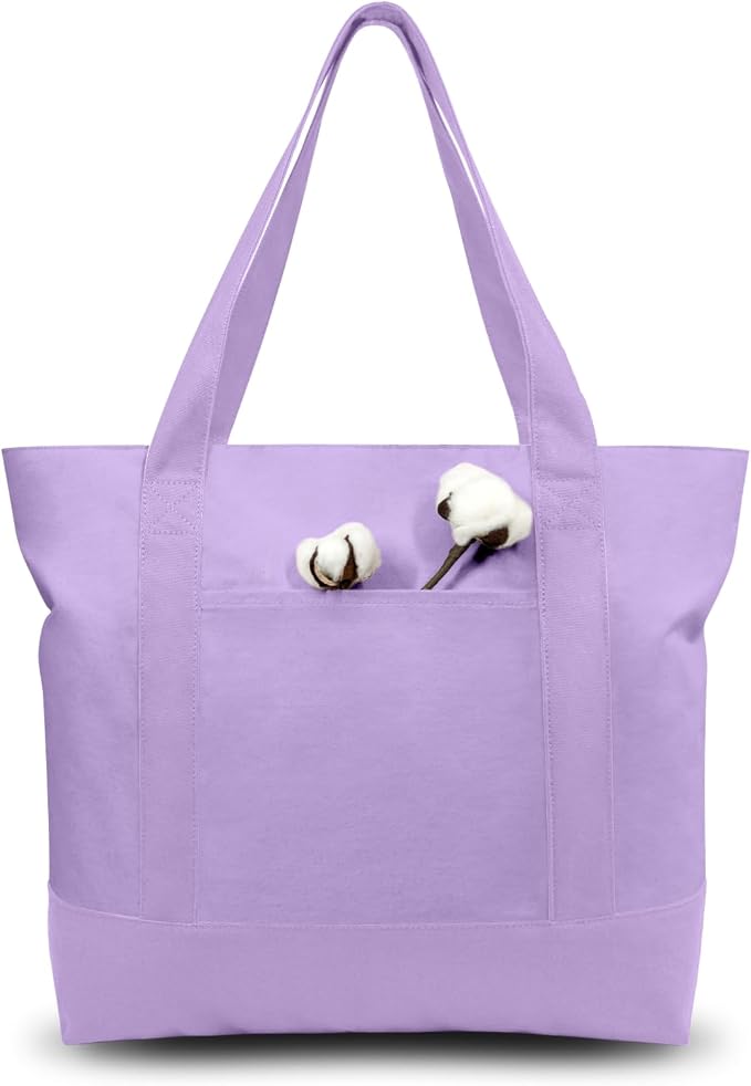 TOPDesign 3-Pack Canvas Tote Bags with an External Pocket, Reusable Grocery Shopping Bags, Top Zipper Closure, Daily Essentials (Lavender) by TOPDesign