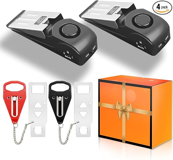 4 Pack Portable Door Lock, Hotel Travel Door Lock Security for Home | Hotel Safety Device for Door Security, Portable Lock for Hotel Room, Apartment, College Dorm and Travel by HuiQiuRerishomLtd
