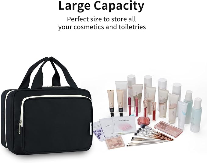 Narwey Travel Toiletry Bag for Women Large Hanging Makeup Bag Organizer Toiletries Bag for Full Size Essentials Accessories Cosmetics (Black (Large)) - Image 7