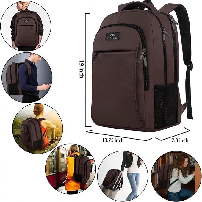 MATEIN Brown 17.3 Inch Laptop Backpack, Extra Large TSA Friendly Travel Bag | Anti Theft, Flight Approved, Carry On Business Daypack, Work College Bag, Sturdy Water Resistant, Gifts for Men & Women - Image 5