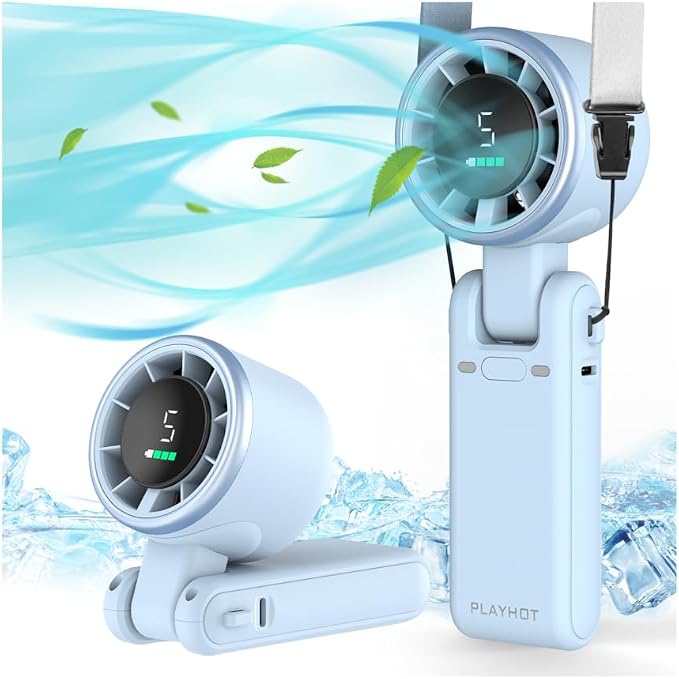 PlayHot Portable Handheld Turbo Fan, Travel Essentials, Gifts for Women/Men | 5-Speed, Up to 12H, 10m/s Airflow, USB-C Rechargeable, LED Display, 3-in-1 Foldable Personal Fan for Cruise, Beach, Vacation by PlayHot-CoolSummer