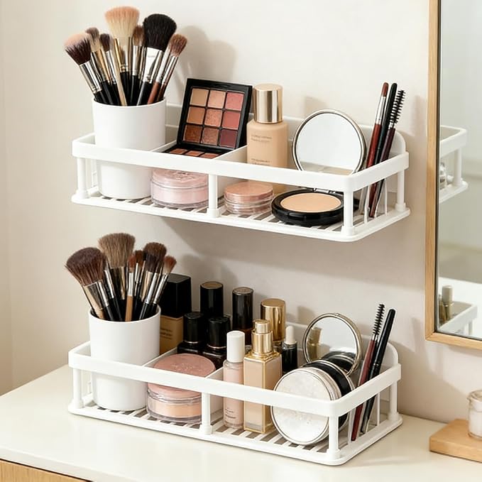 2pc Cosmetic Storage for Dresser Vanity and Bathroom Countertop, Detachable Storage Rack,No Drill Shelves for Wall, Cosmetic Display Case by Unknown