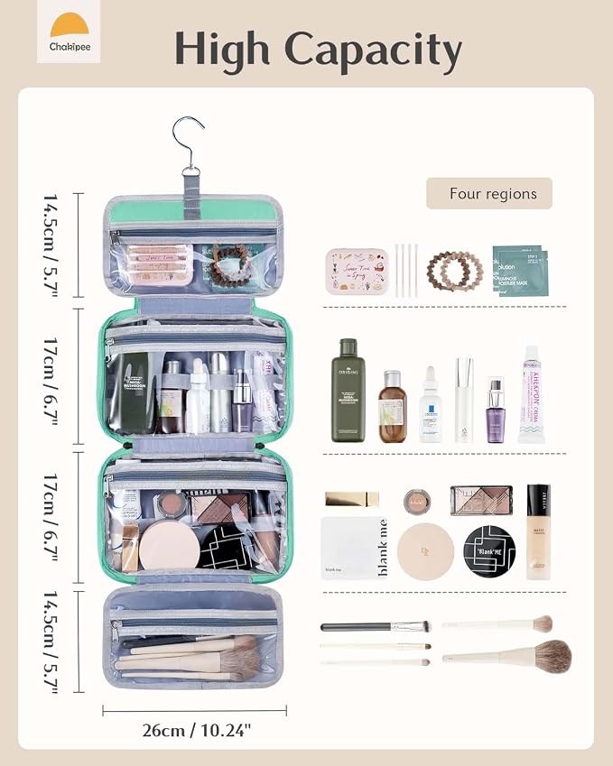 Travel Hanging Toiletry Bag for Women - Waterproof Cosmetic Organizer with Clear Window, Lightweight Bathroom Bags for Essentials, Makeup, Shampoo, Toiletries Green, Medium - Image 2