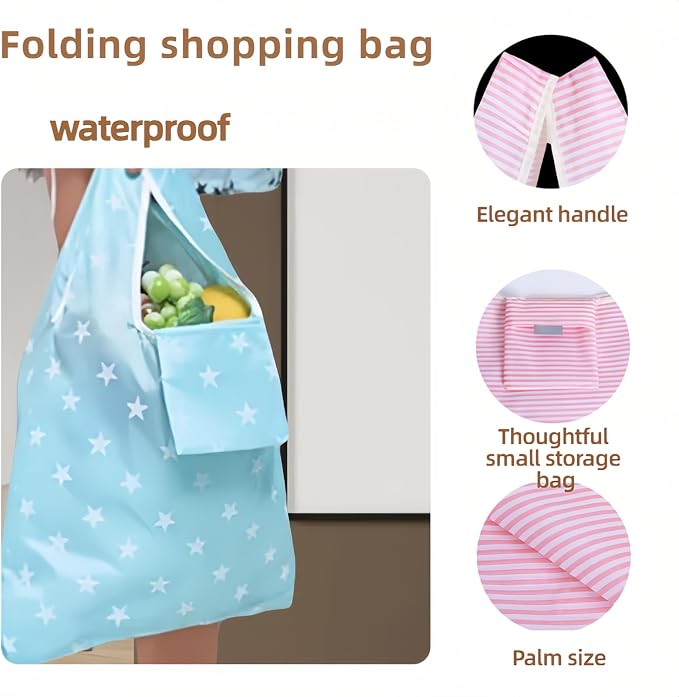 2 Pack Reusable Foldable Grocery Bags - Waterproof 20x14 Inch Tote with Pockets - Image 4