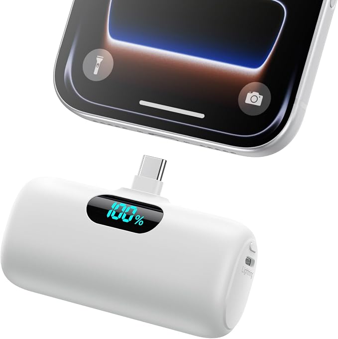 Feob Mini Portable Charger 5000mAh Power Bank,15W PD USB C Cell Phone Portable Power,LCD Display Battery Pack Compatible with iPhone 17/Air/17 Pro/17Pro Max/16/15 Android/Samsung/Moto(Type-C Only) by Feob