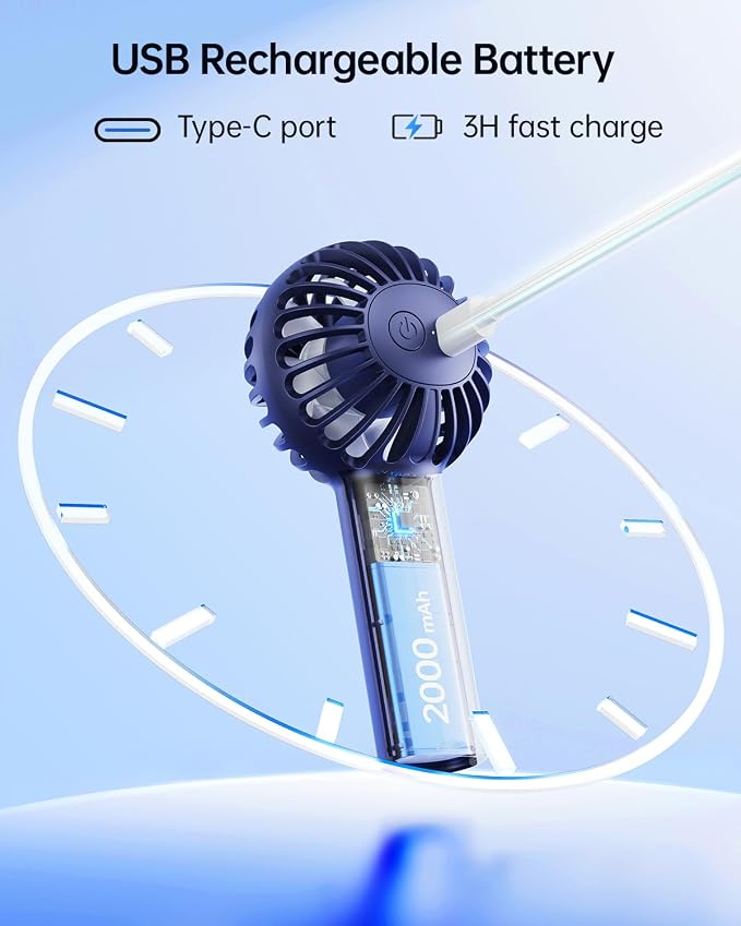 SWEETFULL Mini Portable Fan - Small Handheld Fan, 3 Speeds Personal Hand Gifts for Travel Essentials, Lash, Makeup, Eyelash, Kids, Girls, Women - USB, Cute Design Blue - Image 4