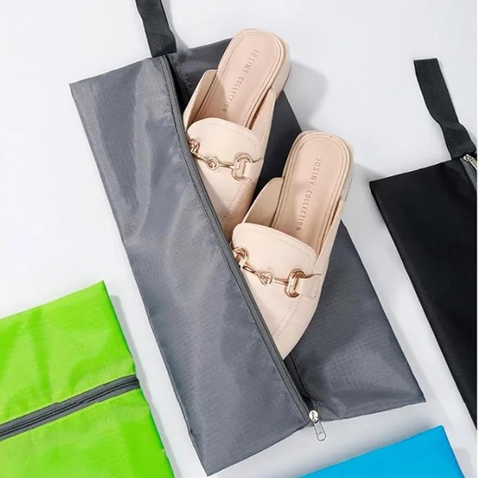 5Pcs XL Travel Shoe Bags Portable Travel Gifts Shoe Organizer with Zipper Closure, Waterproof Nylon Shoe Storage Organizer with Handle Travel Bags For Men and Women, Grey - Image 9