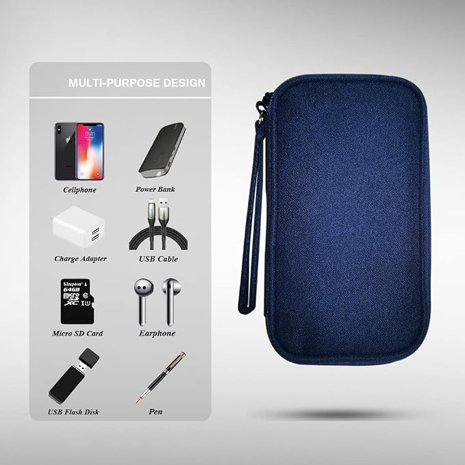 Electronics Organizer Bag Pouch Cable Charger Case Travel Shockproof Cord Carrying Case for Earphone Powerbank USB Hard Drive SD Card (Navy) - Image 4