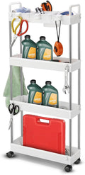 Auto Dynasty 4-Tier Rolling Utility Cart w/Handle, Narrow Storage, White | Sturdy Steel Frame, Smooth-Rolling Casters, Multifunctional Shelves, Space-Saving Slim Design, for Office/Kitchen/Bathroom by AutoDynasty