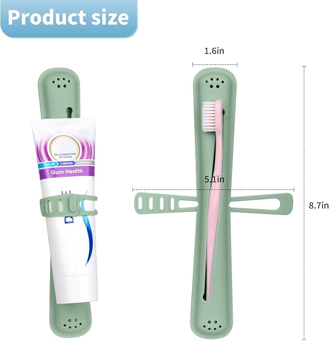 Silicone Toothbrush Travel Case,Portable Travel Toothbrush Holder,Durable Manual Toothbrush Box Container for Traveling,Bathroom,Camping,Business,Breathable and Hygienic (Green) - Image 2