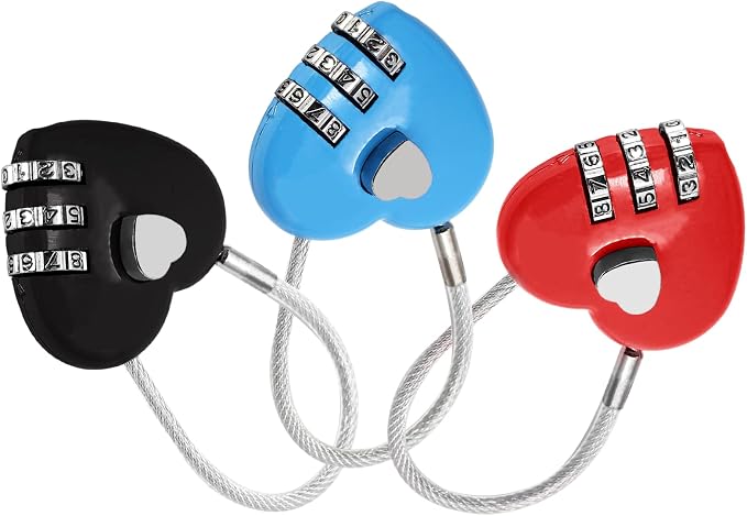 3 Pack Mini Padlock Heart Code Lock 3-Digit Combination | For Boxes/Suitcase/Travel Bags, Red/Blue/Black - Image 2