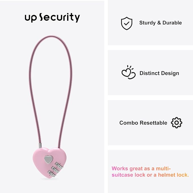Small Cable Lock with Combination, Combo Lock with Code, Pink Cable Padlock for Luggage, Cabinet, Closet, French Fridge Door, Stroller, Bike Helmet, Pet Cage, Pool Gate, Outdoor Fence - Image 2