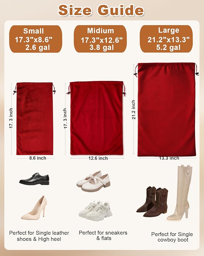 4 Pcs Shoe Bags for Travel, Dust Velvet Bags, Rio Red, 17.3x12.6 Inch | Washable & Reusable Travel Shoe Bags, Dustproof Shoe Bags with Drawstring Closure, Suitable for Travel, Home Storage - Image 3