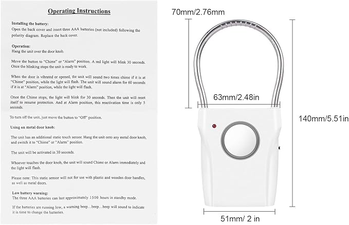 2 Pack Door Handle Alarm | Vibration Triggered, 120dB Alarm, Audible 550FT, For Travelling, Hotel, Apartment, Home Security - Image 7