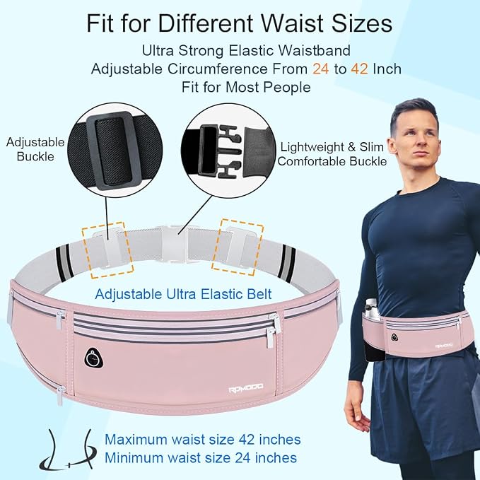 Hydration Waist Pack for Women Men for Running Outdoor, Pink | Slim Running Belt with Water Bottle Holder, 4 Pocket Large Capacity, Lightweight & Reflective, Fanny Pack for iPhone Samsung - Image 5
