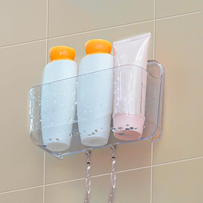 CGBE 2-Pack Cabinet Door Organizer, Self Adhesive Bathroom Shelves, Clear | Acrylic Shower Caddy, Wall Mounted Storage, No Drilling, Automatic Draining, For Cabinet Door and Shower Wall - Image 2