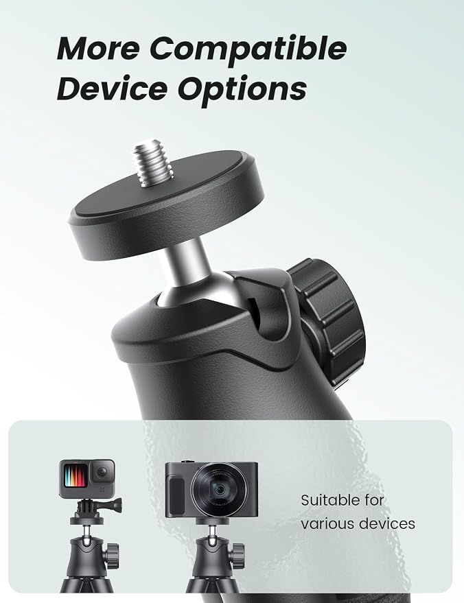 Phone Tripod with Light & Remote, 360° Rotating for Travel Use | LED light with 3 brightness levels, Fits smartphones & cameras. Great for tabletop & travel. - Image 3