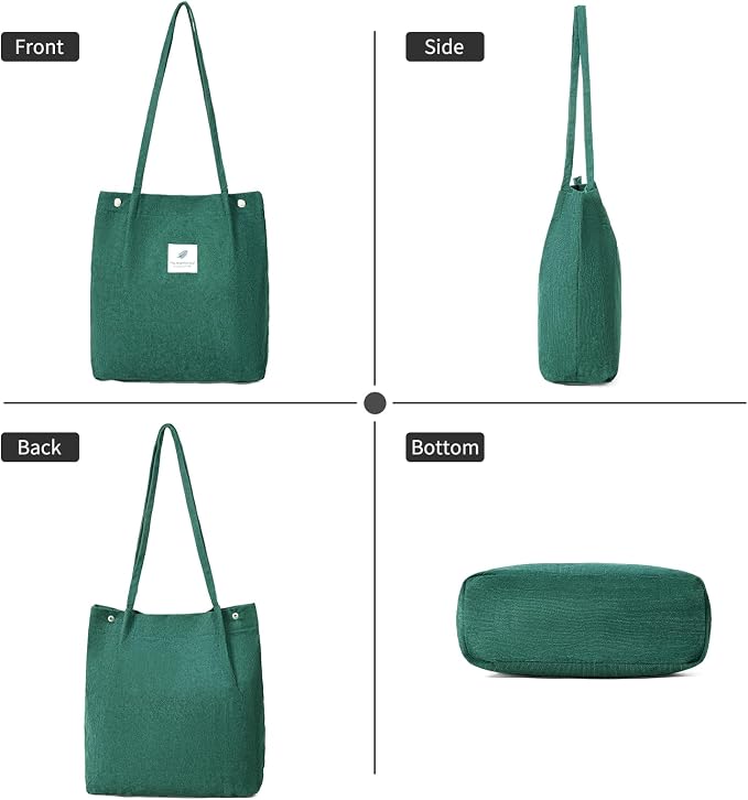 Corduroy Tote Bag for Women Crossbody Bags Lightweight Handbags Shoulder Bag with Zipper Pockets for Work Shopping - Image 5